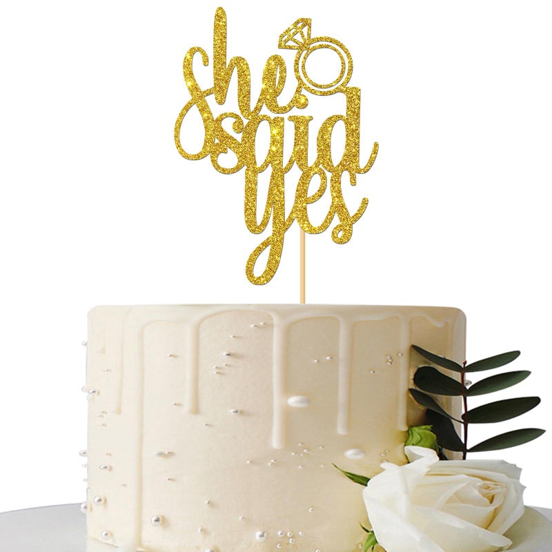 Maicaiffe Gold Glitter She Said Yes Cake Topper - for Engagement/Bridal Shower/Wedding Shower/Proposal/Bachelorette Party Decorations - Image 1
